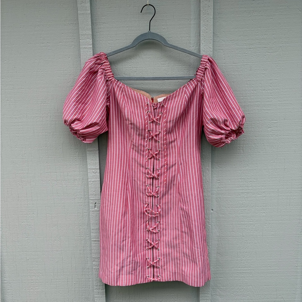 WAYF Pink and White Striped Mini Dress